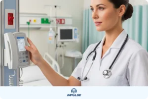 Nurse attending to patient using a nurse calling system for faster response in a hospital