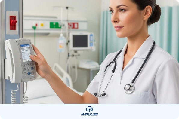 Nurse attending to patient using a nurse calling system for faster response in a hospital
